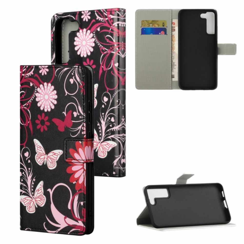 Flip Case Für Samsung Galaxy S22 Plus 5G Schmetterlinge Und Blumen