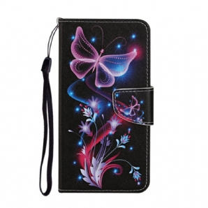 Flip Case Für Samsung Galaxy S22 Plus 5G Schmetterlinge Und Lanyard