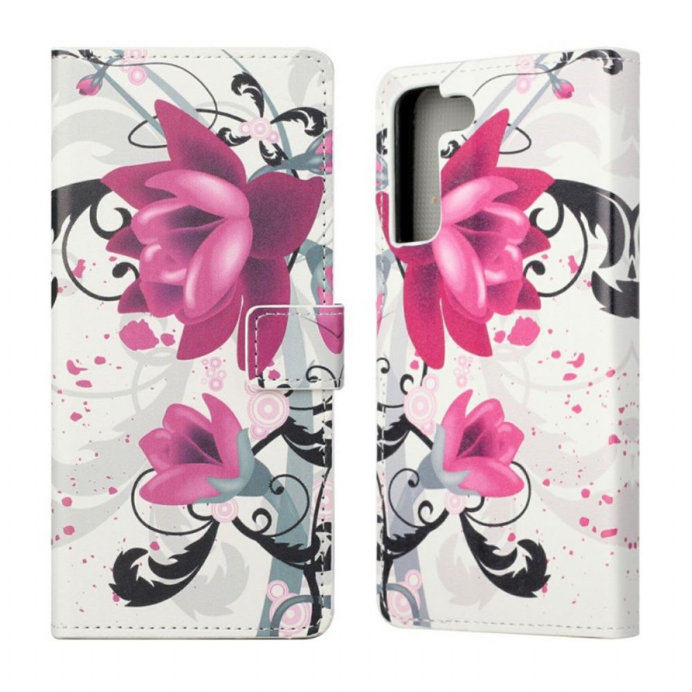 Flip Case Für Samsung Galaxy S22 Plus 5G Tropische Blumen