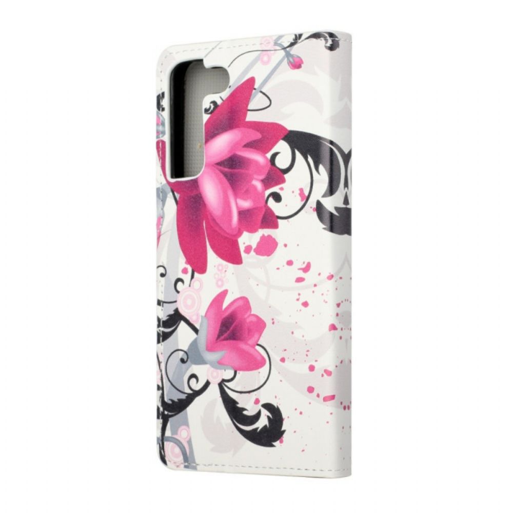 Flip Case Für Samsung Galaxy S22 Plus 5G Tropische Blumen