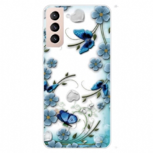 Handyhülle Für Samsung Galaxy S22 Plus 5G Retro Schmetterlinge Und Blumen