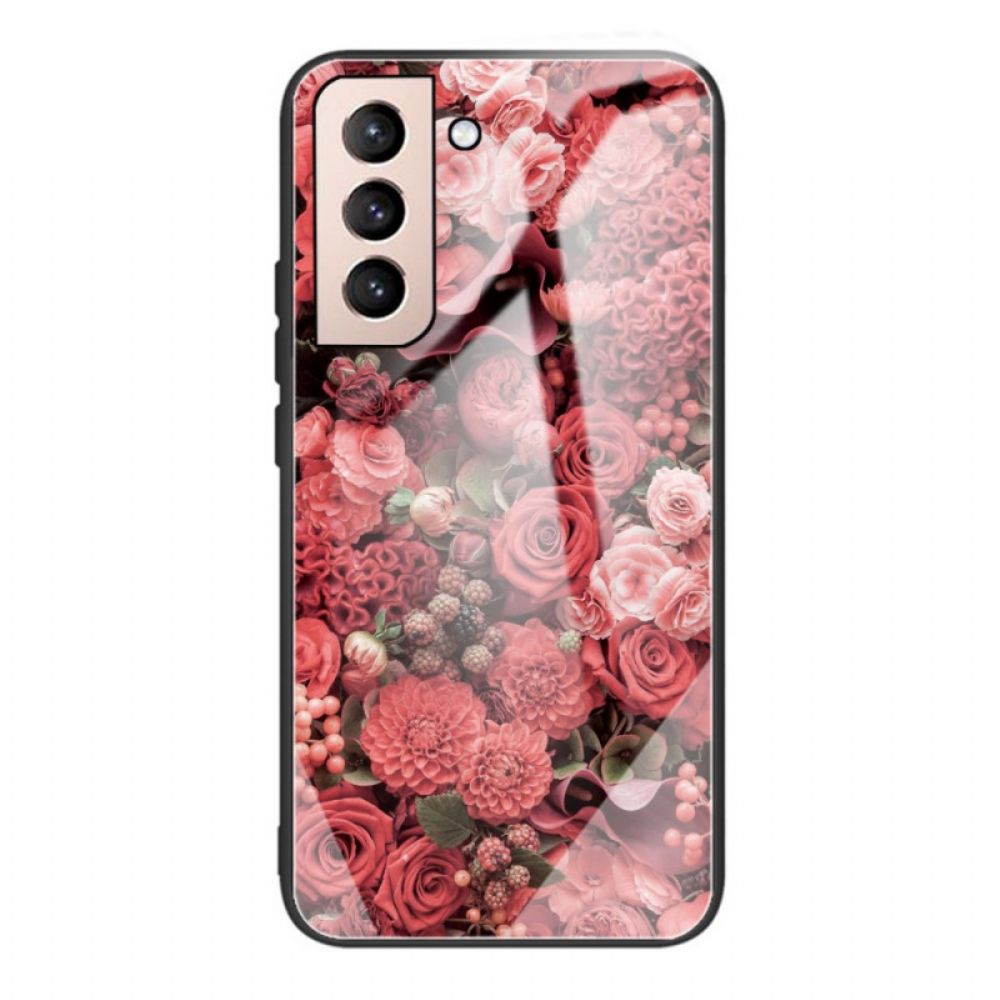 Handyhülle Für Samsung Galaxy S22 Plus 5G Rosa Blumen Aus Gehärtetem Glas