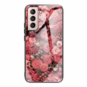 Handyhülle Für Samsung Galaxy S22 Plus 5G Rosa Blumen Aus Gehärtetem Glas