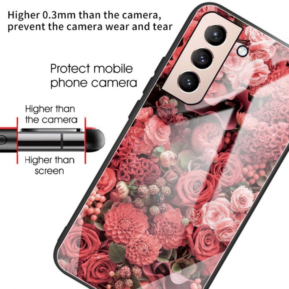 Handyhülle Für Samsung Galaxy S22 Plus 5G Rosa Blumen Aus Gehärtetem Glas