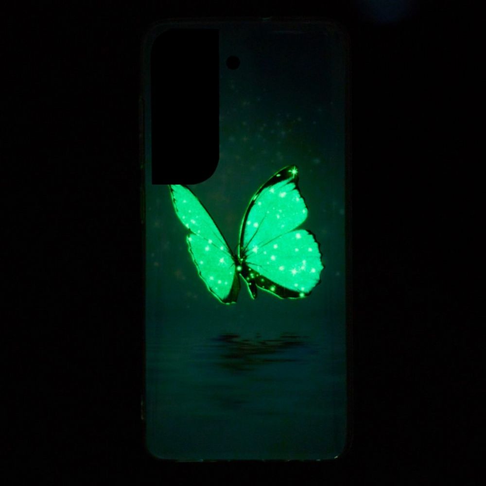 Hülle Für Samsung Galaxy S22 Plus 5G Fluoreszierende Blaue Schmetterlinge