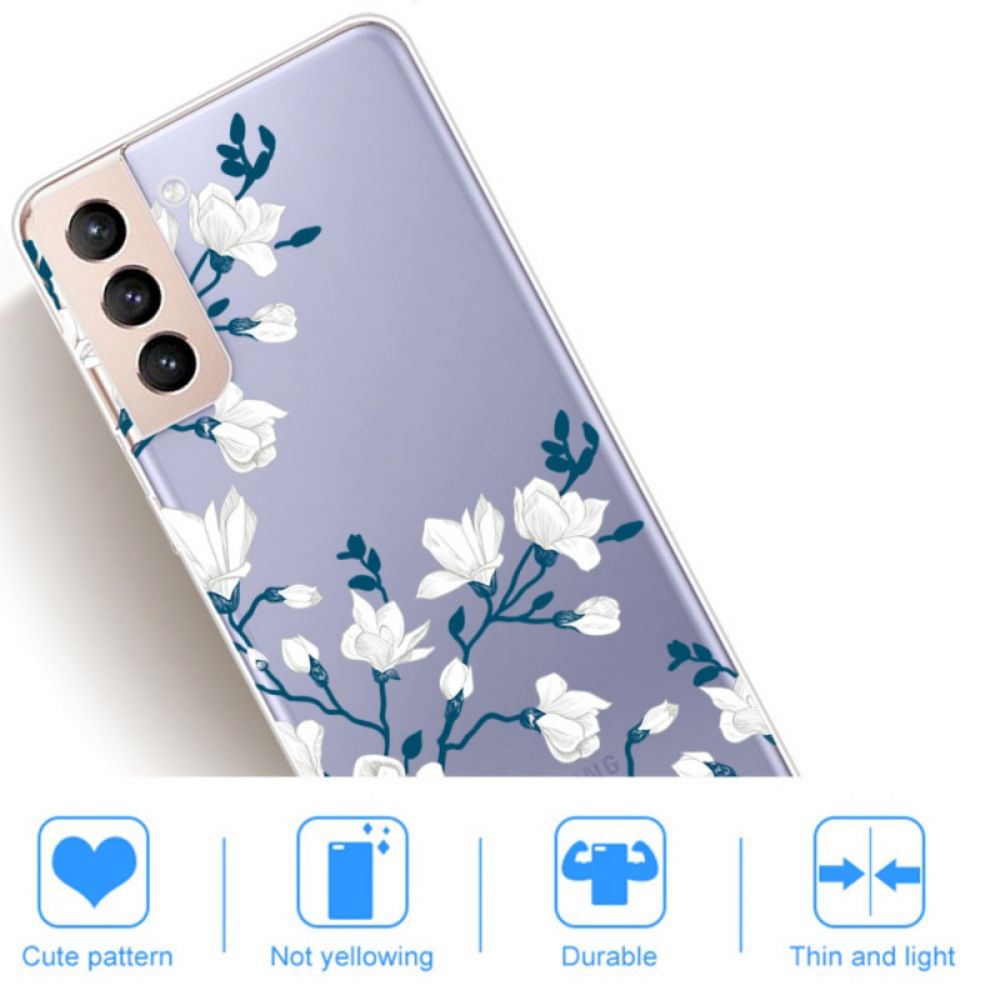 Hülle Für Samsung Galaxy S22 Plus 5G Transparente Weiße Blumen