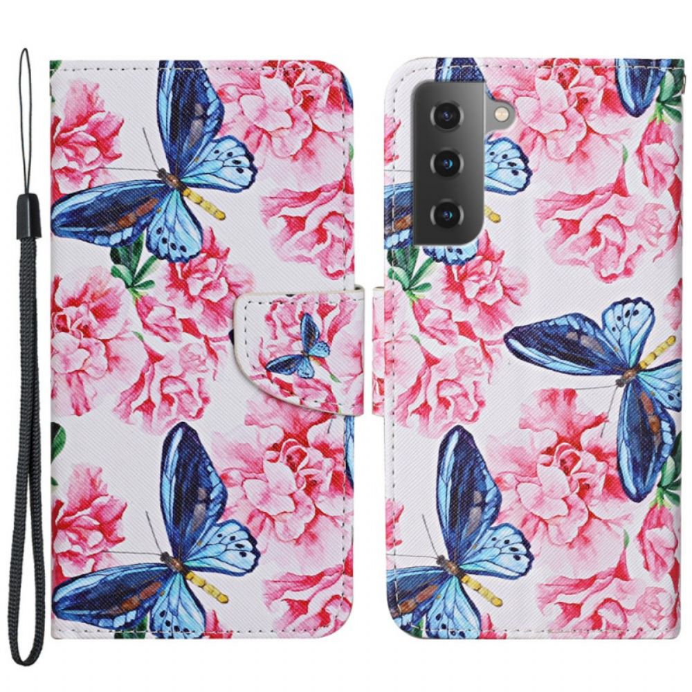 Lederhüllen Für Samsung Galaxy S22 Plus 5G Blumenschmetterlingsriemen