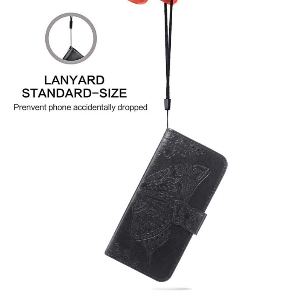 Lederhüllen Für Samsung Galaxy S22 Plus 5G Schmetterlingsdesign Mit Lanyard