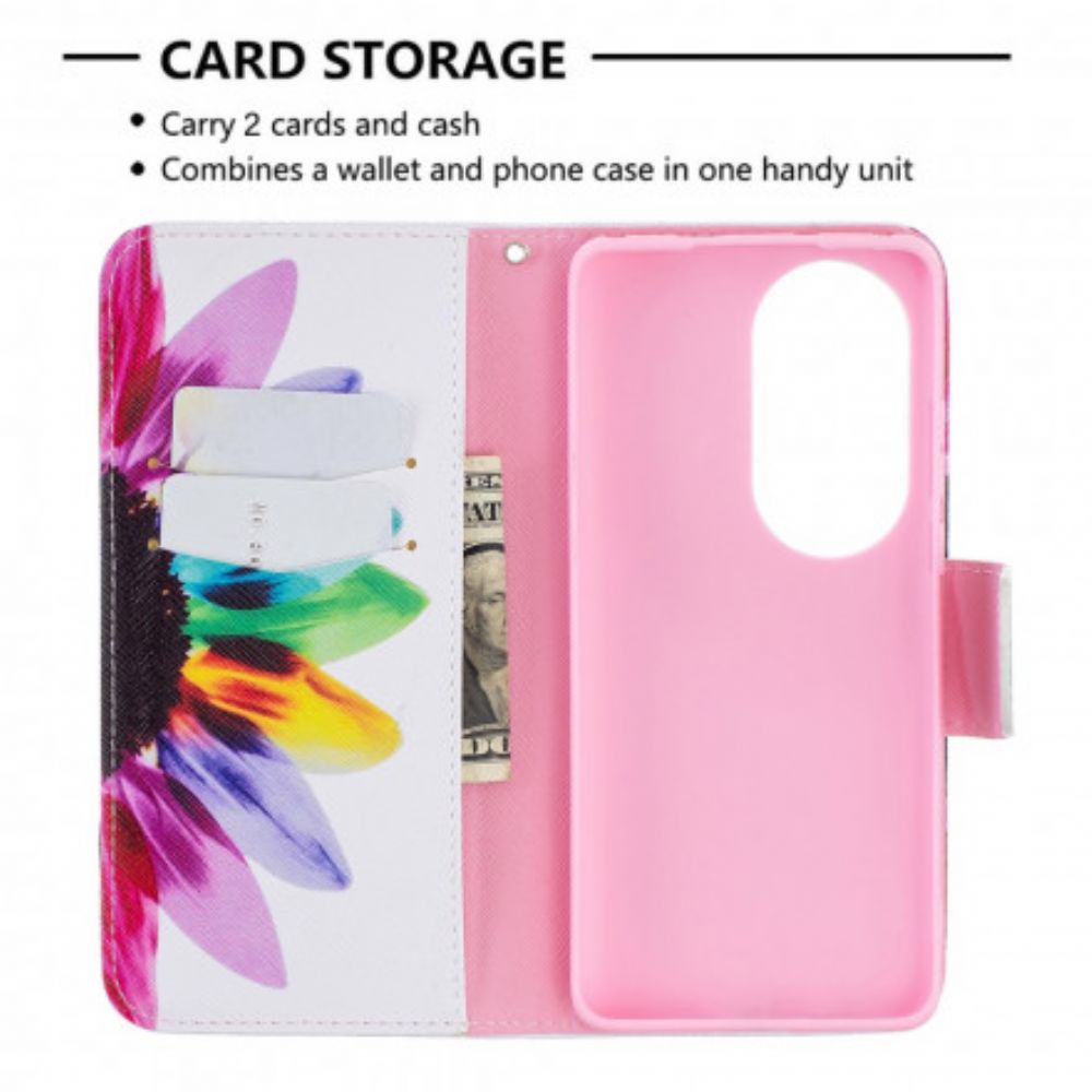 Flip Case Für Huawei P50 Pro Aquarell Blume