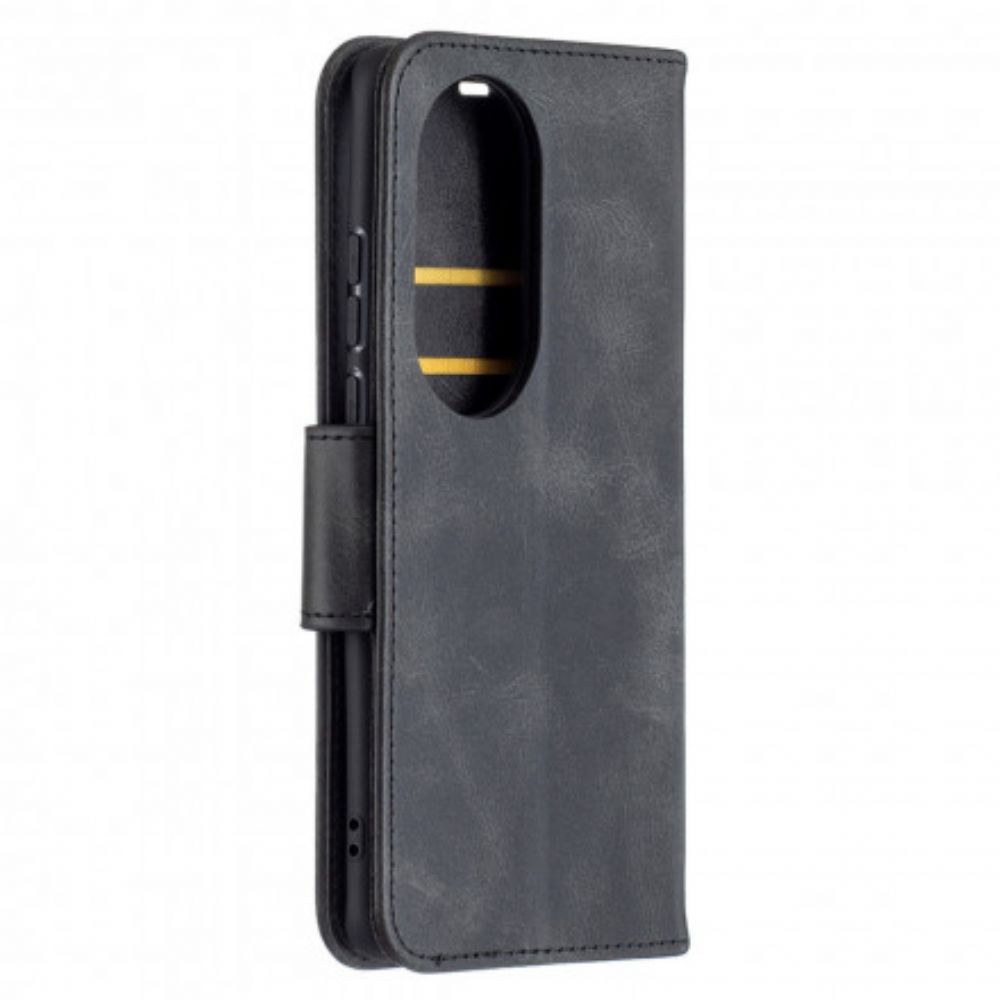 Lederhüllen Für Huawei P50 Pro Flip Case Glatter Schräglappen