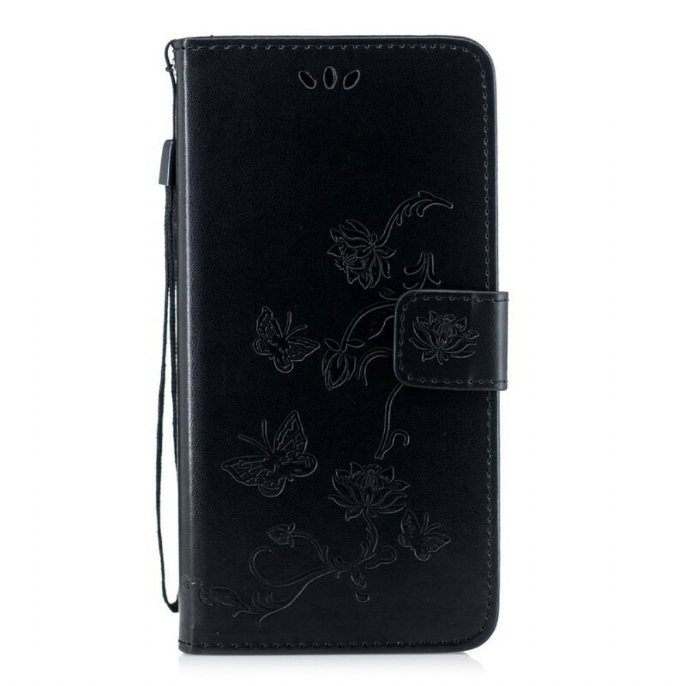 Flip Case Für Huawei P Smart Z / Honor 9X Mit Kordel Tanga Schmetterlinge Und Blumen