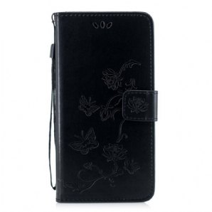 Flip Case Für Huawei P Smart Z / Honor 9X Mit Kordel Tanga Schmetterlinge Und Blumen