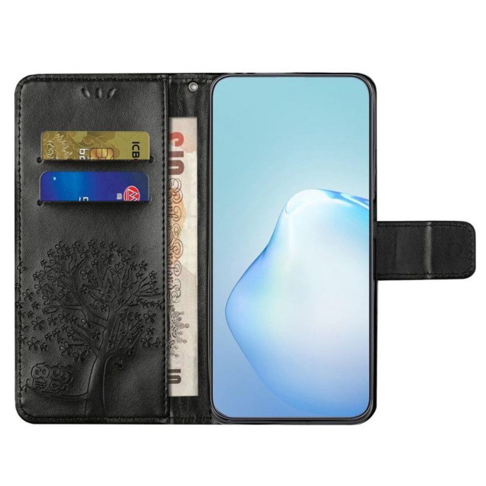 Flip Case Für Xiaomi Redmi Note 12 4G Mit Kordel Baum Und Riemchenkatze