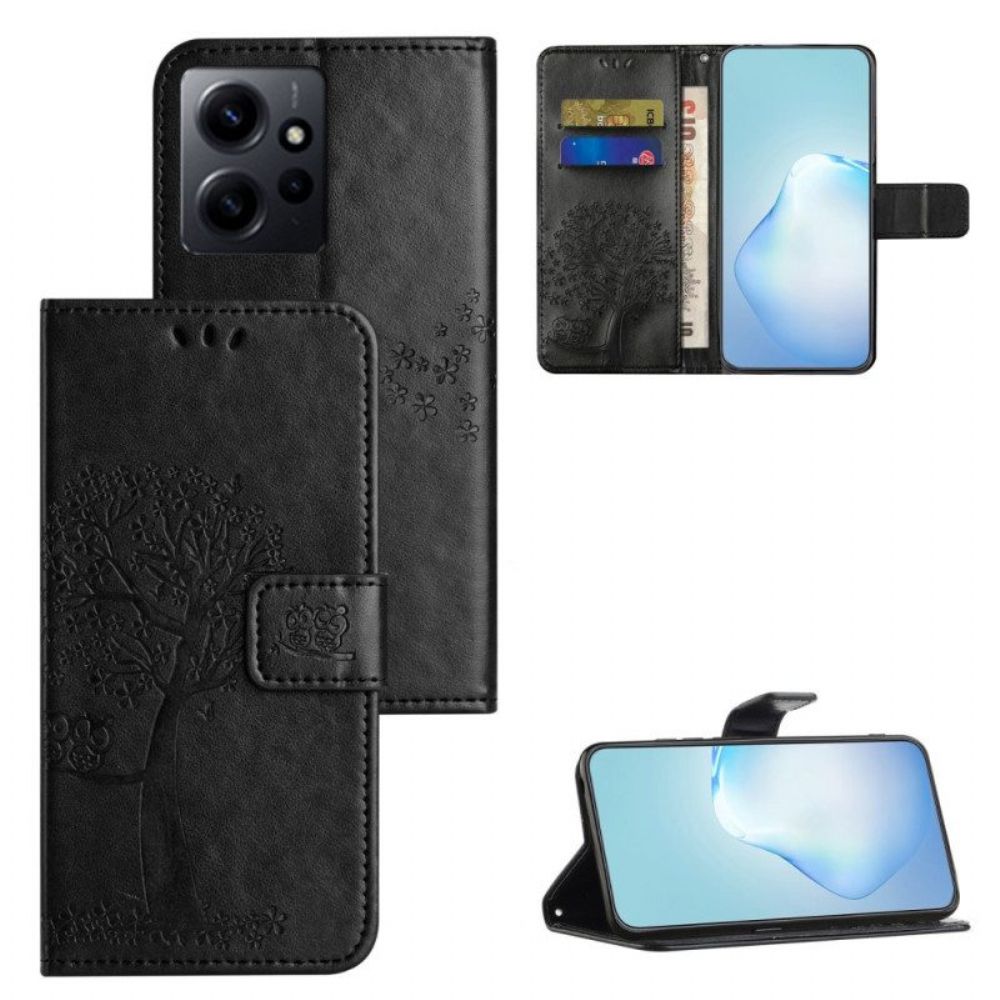 Flip Case Für Xiaomi Redmi Note 12 4G Mit Kordel Baum Und Riemchenkatze