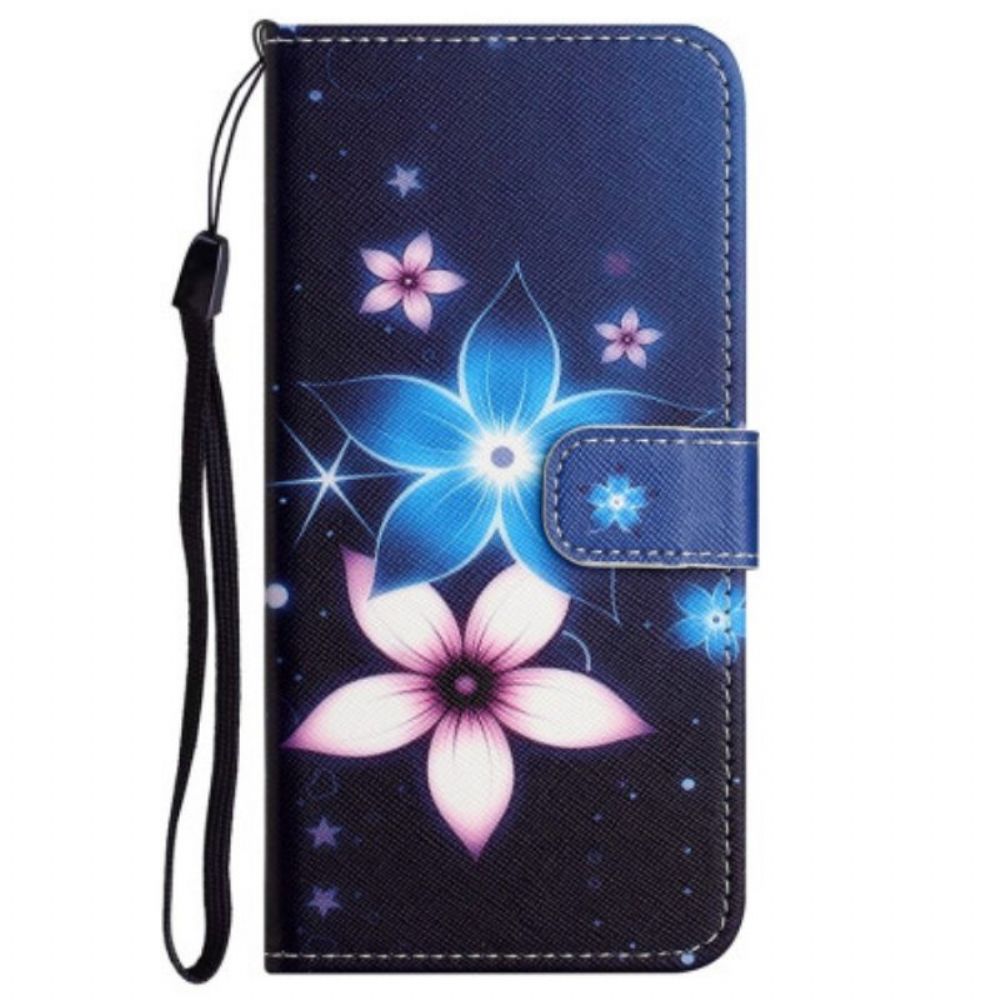 Flip Case Für Xiaomi Redmi Note 12 4G Mit Kordel Mondriemenblumen