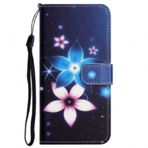 Flip Case Für Xiaomi Redmi Note 12 4G Mit Kordel Mondriemenblumen