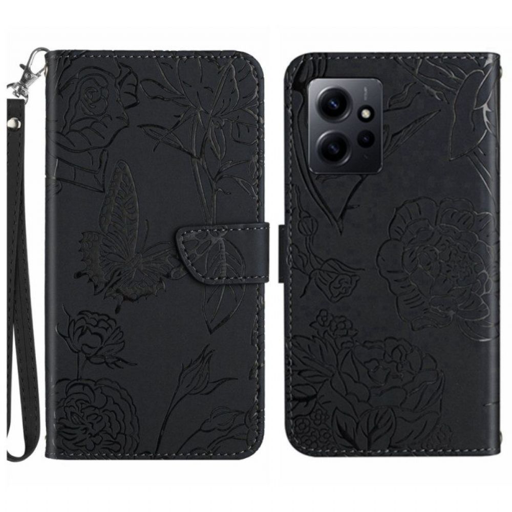 Flip Case Für Xiaomi Redmi Note 12 4G Schmetterlinge Und Schlüsselband