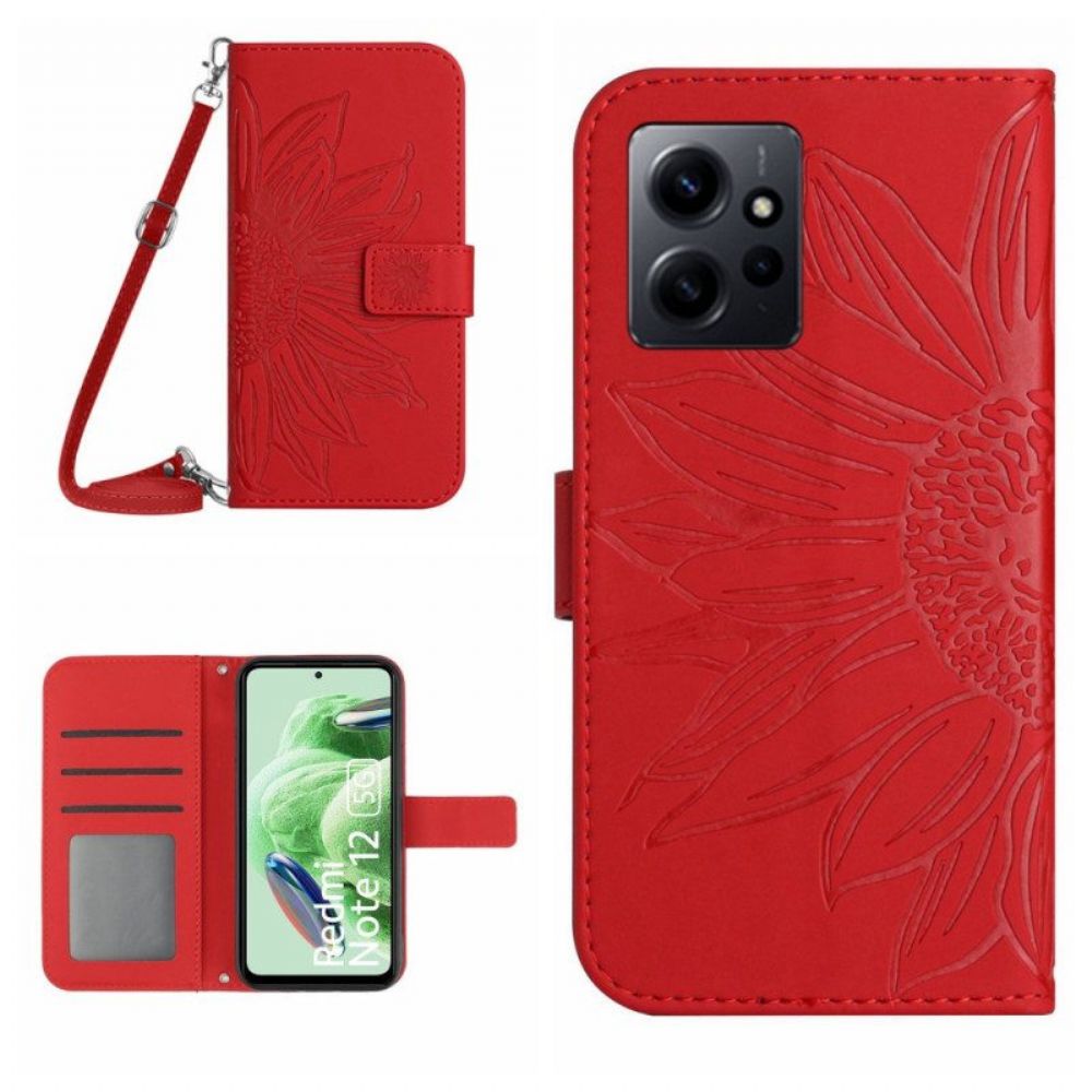 Flip Case Für Xiaomi Redmi Note 12 4G Sonnenblumen-schultergurt