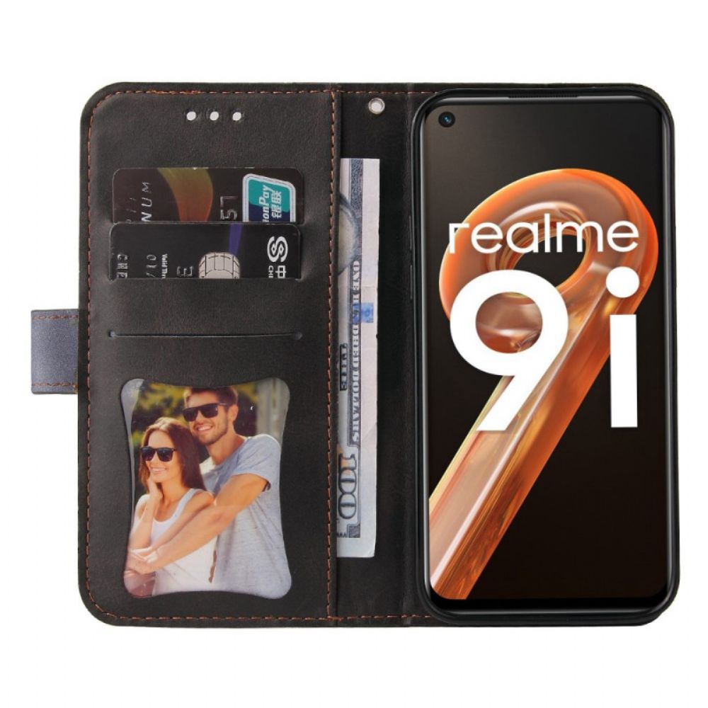 Flip Case Für Realme 9i Mit Kordel Zweifarbiger Riemen