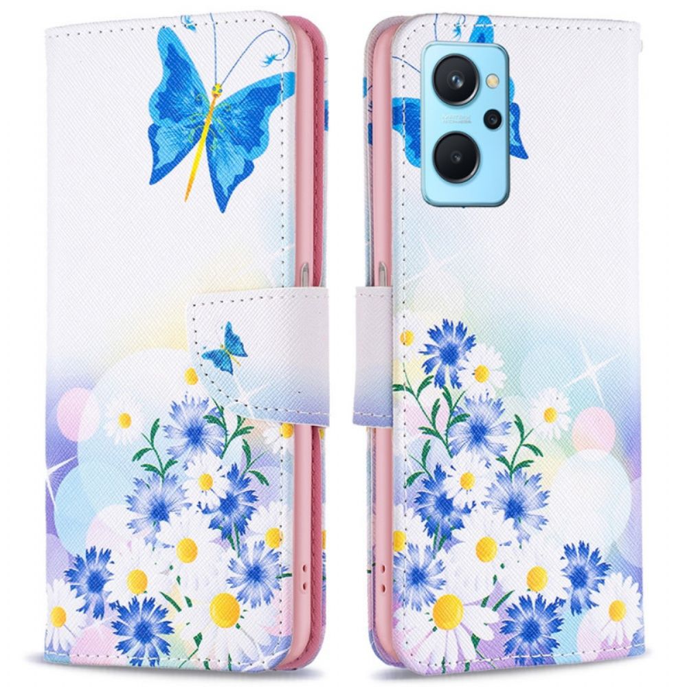 Flip Case Für Realme 9i Pastell Schmetterling Und Blumen