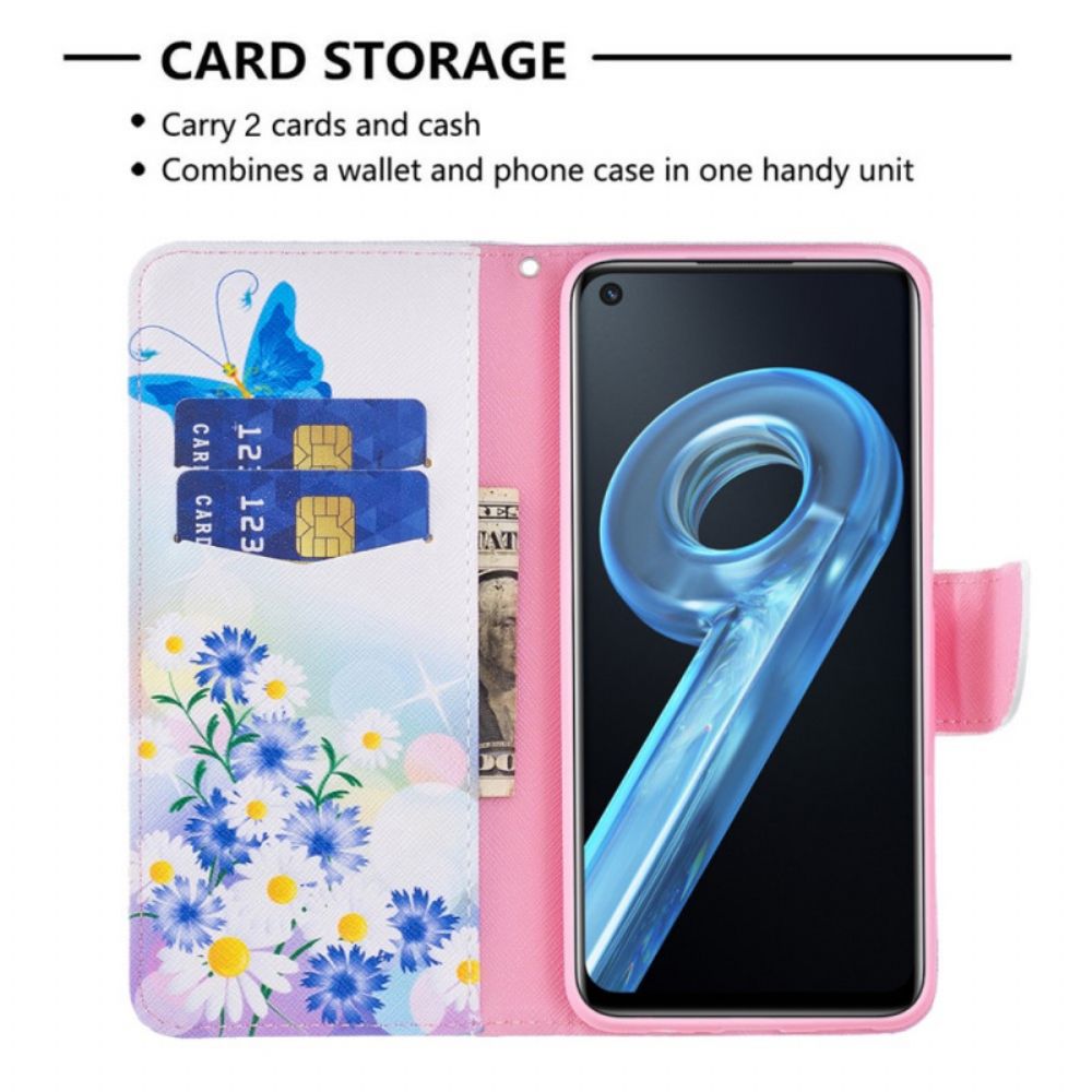 Flip Case Für Realme 9i Pastell Schmetterling Und Blumen