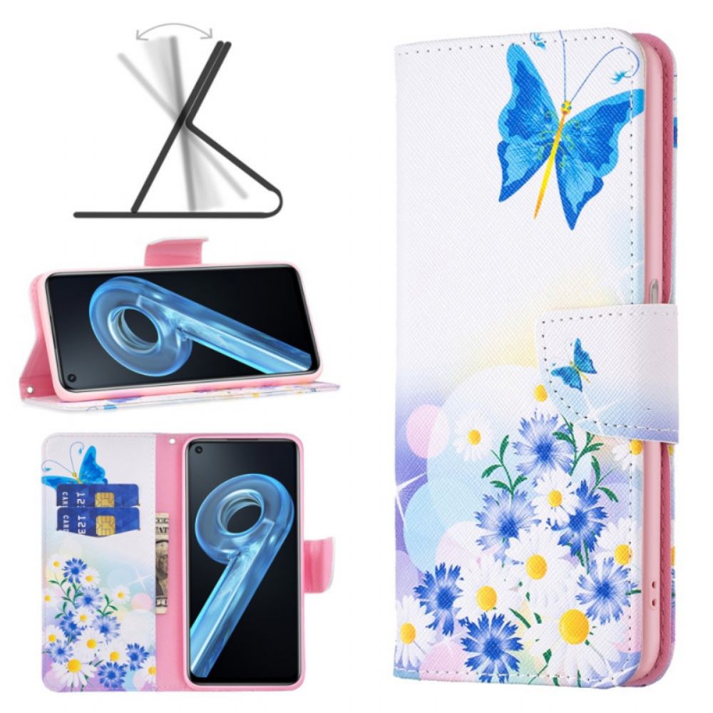 Flip Case Für Realme 9i Pastell Schmetterling Und Blumen