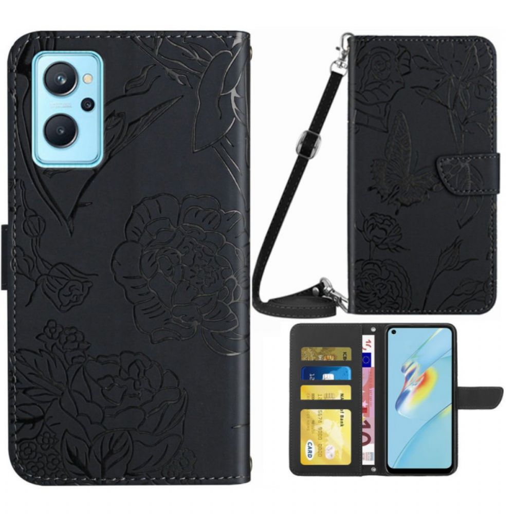 Flip Case Für Realme 9i Schulterriemen Mit Blumenmuster