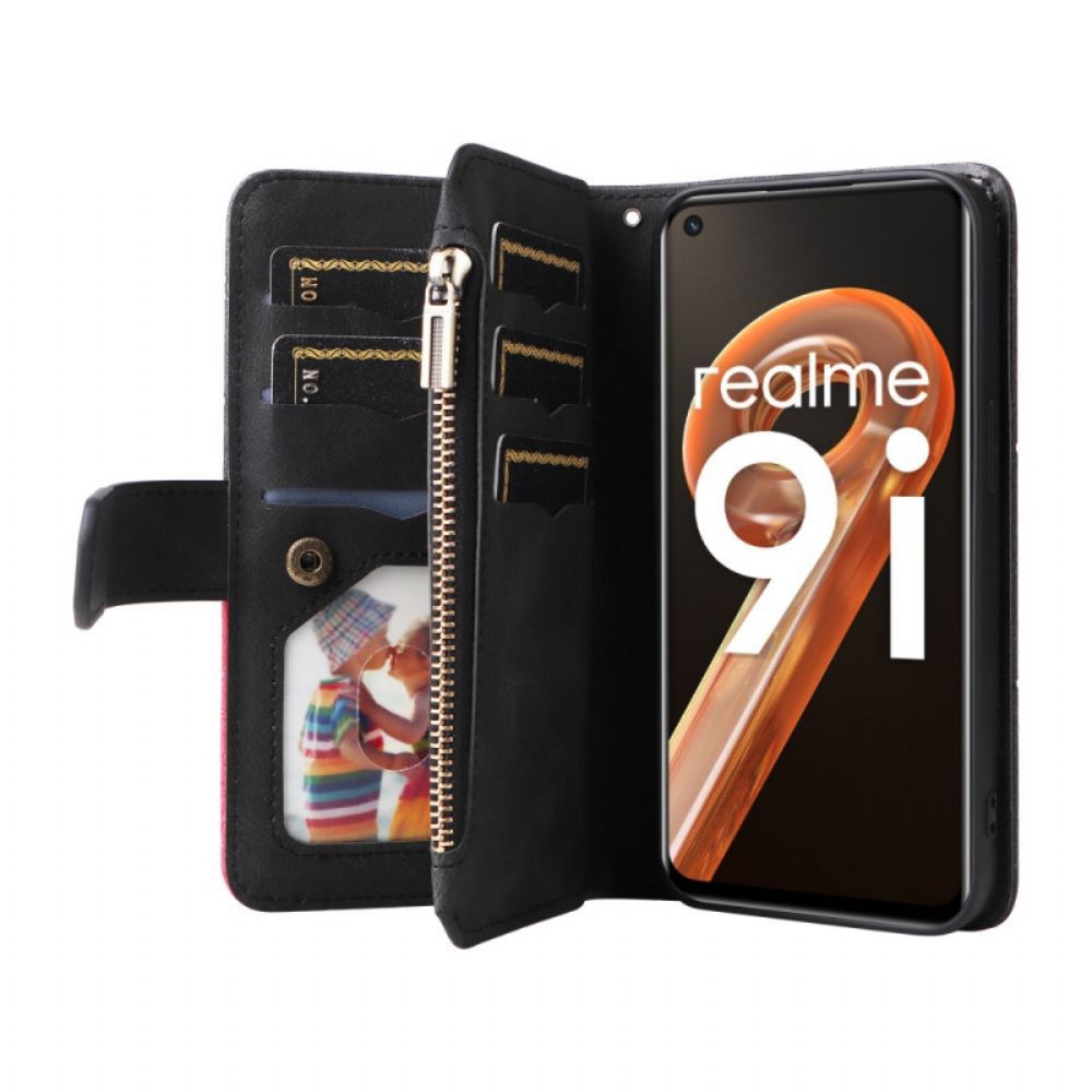 Lederhüllen Für Realme 9i Mit Kordel Brieftasche Mit Gefüttertem Muster