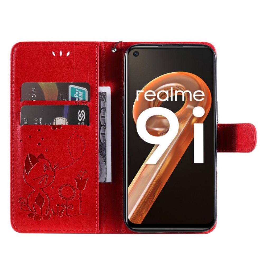 Lederhüllen Für Realme 9i Mit Kordel Tanga Katze Und Schmetterling