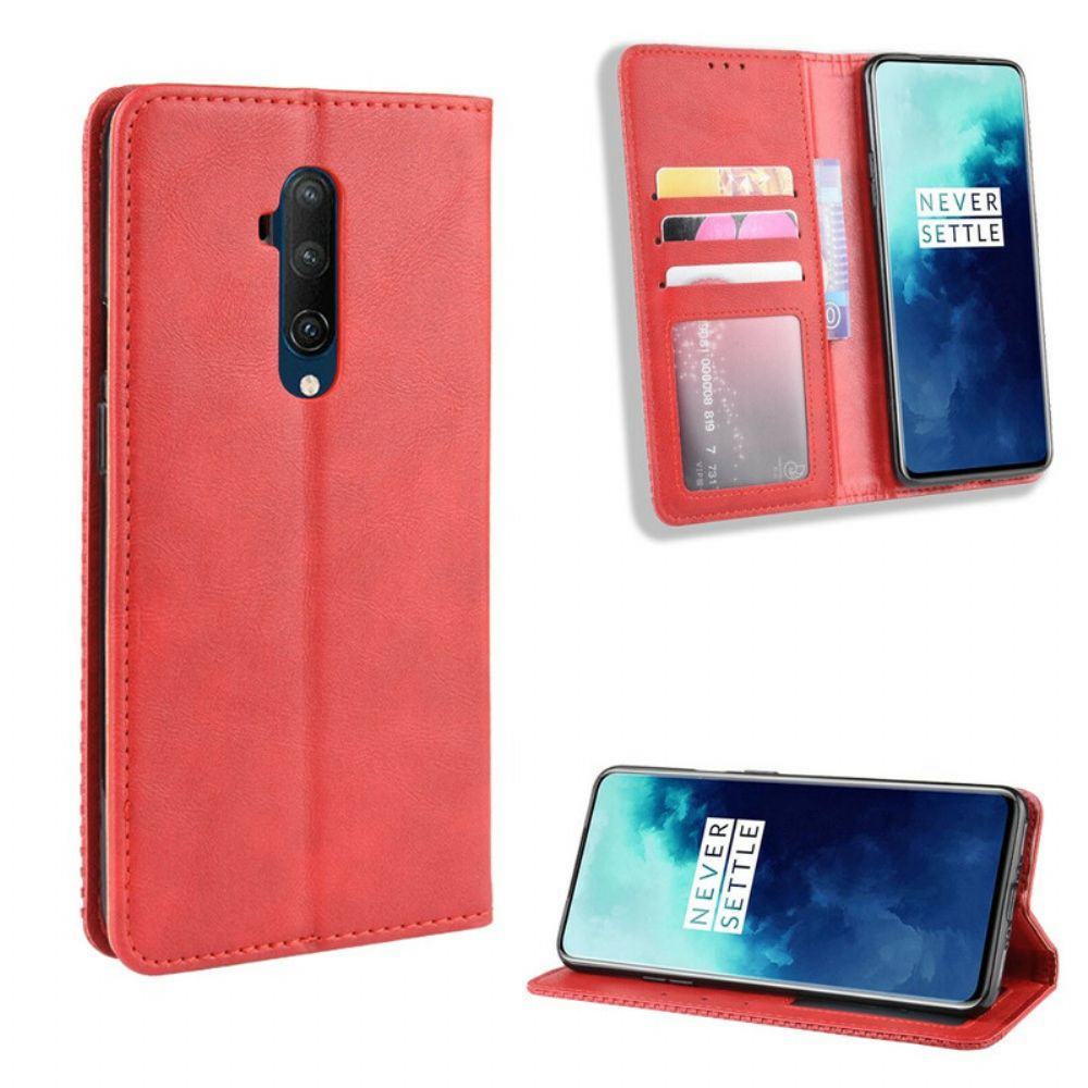 Schutzhülle Für OnePlus 7T Pro Flip Case Stilisierter Vintage-ledereffekt