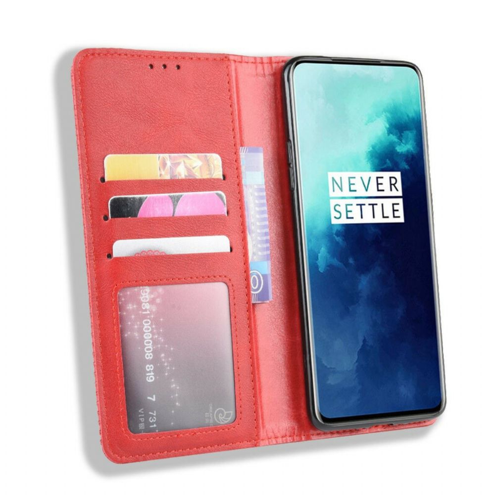 Schutzhülle Für OnePlus 7T Pro Flip Case Stilisierter Vintage-ledereffekt