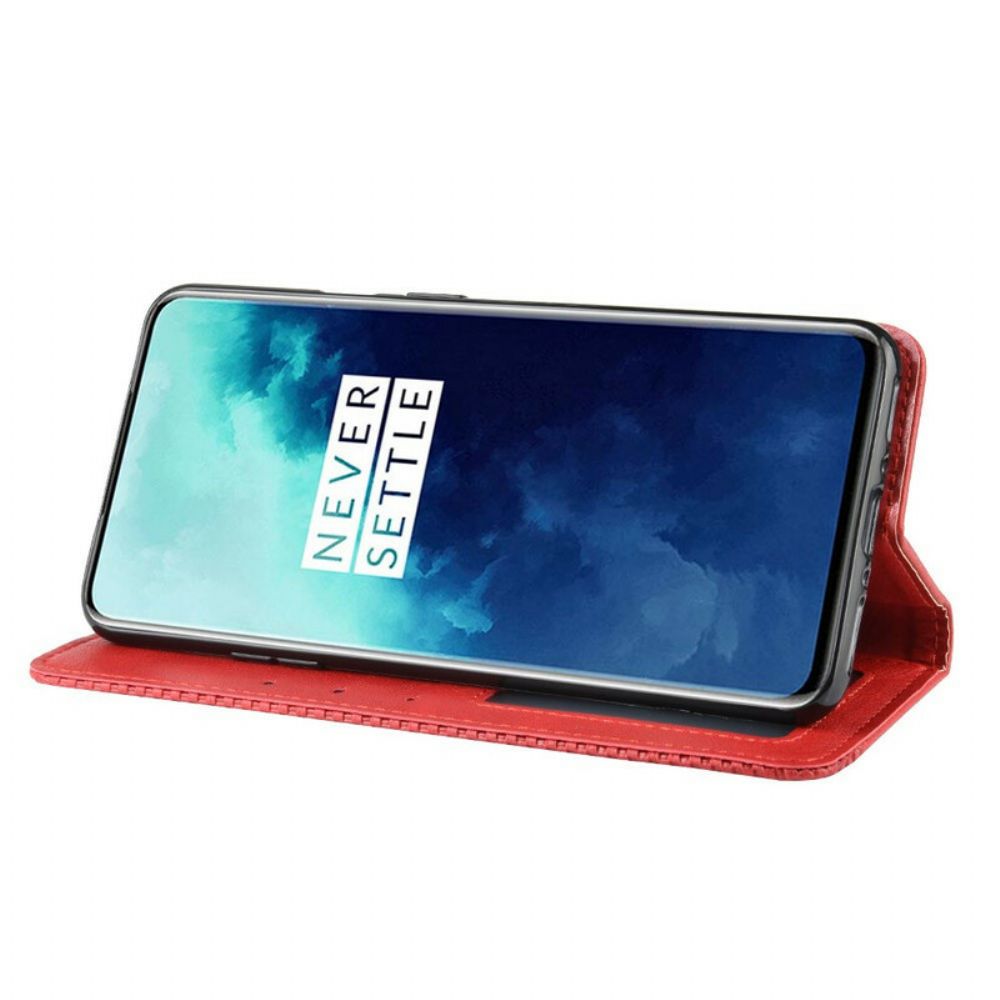 Schutzhülle Für OnePlus 7T Pro Flip Case Stilisierter Vintage-ledereffekt