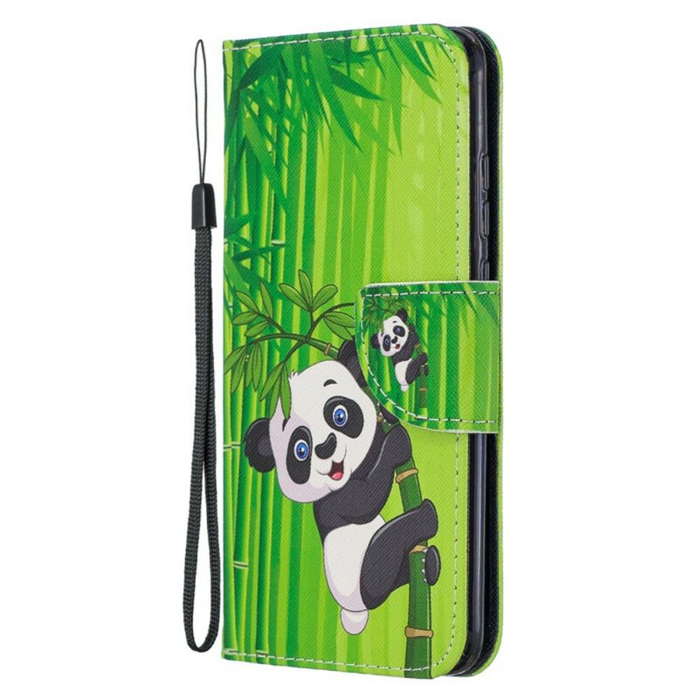 Lederhüllen Für Honor 20 Lite / 20e Mit Kordel Panda Auf Bambusband