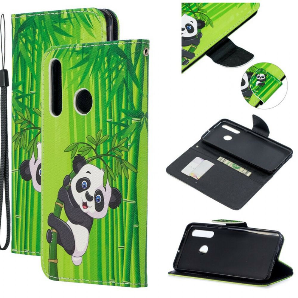 Lederhüllen Für Honor 20 Lite / 20e Mit Kordel Panda Auf Bambusband