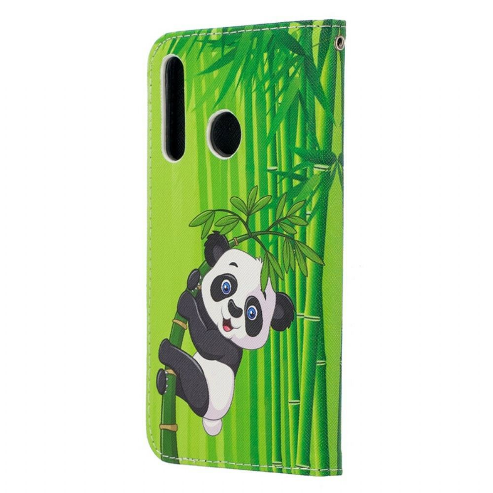 Lederhüllen Für Honor 20 Lite / 20e Mit Kordel Panda Auf Bambusband