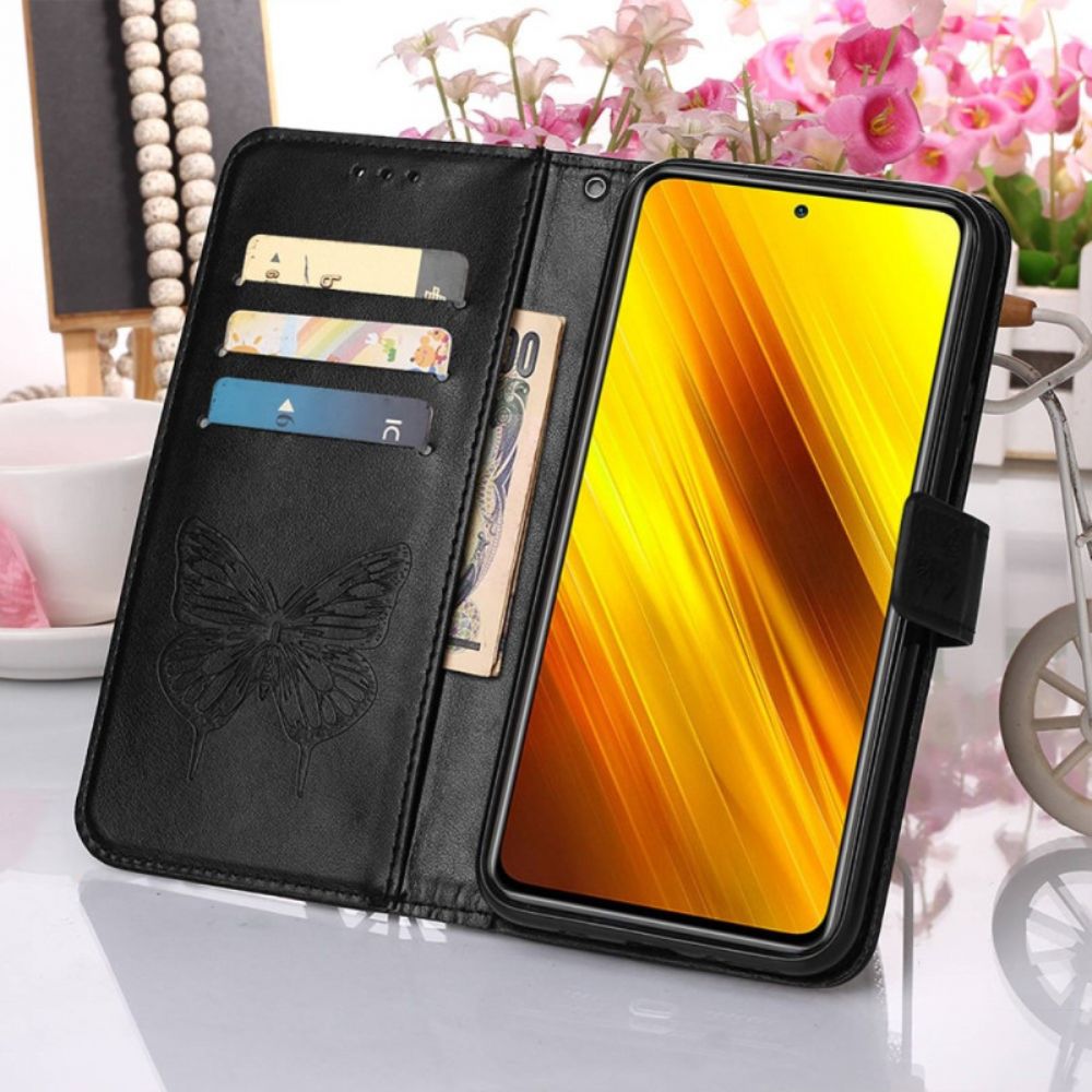 Flip Case Für Poco X4 Pro 5G Mit Kordel Barockriemen Schmetterling