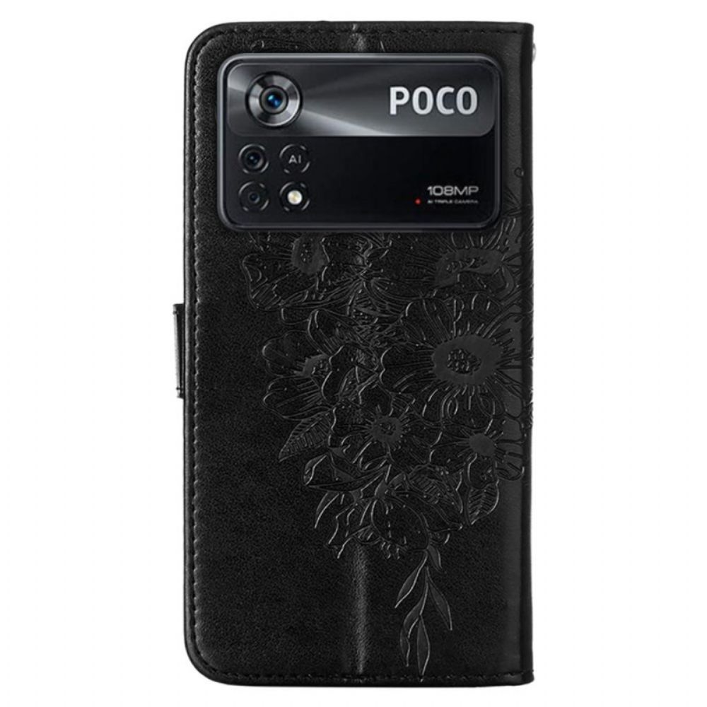 Flip Case Für Poco X4 Pro 5G Mit Kordel Barockriemen Schmetterling