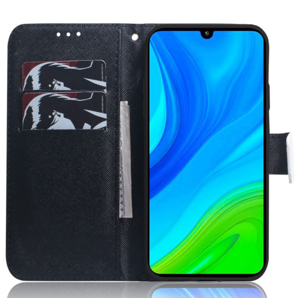 Flip Case Für Poco X4 Pro 5G Mit Kordel Graue Riemchenkatze