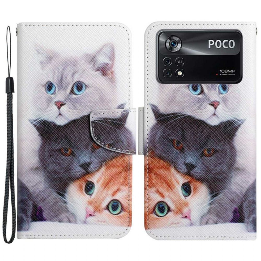 Flip Case Für Poco X4 Pro 5G Mit Kordel Nur Riemchenkatzen