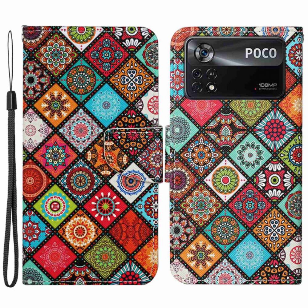 Flip Case Für Poco X4 Pro 5G Mit Kordel Strap Patchwork