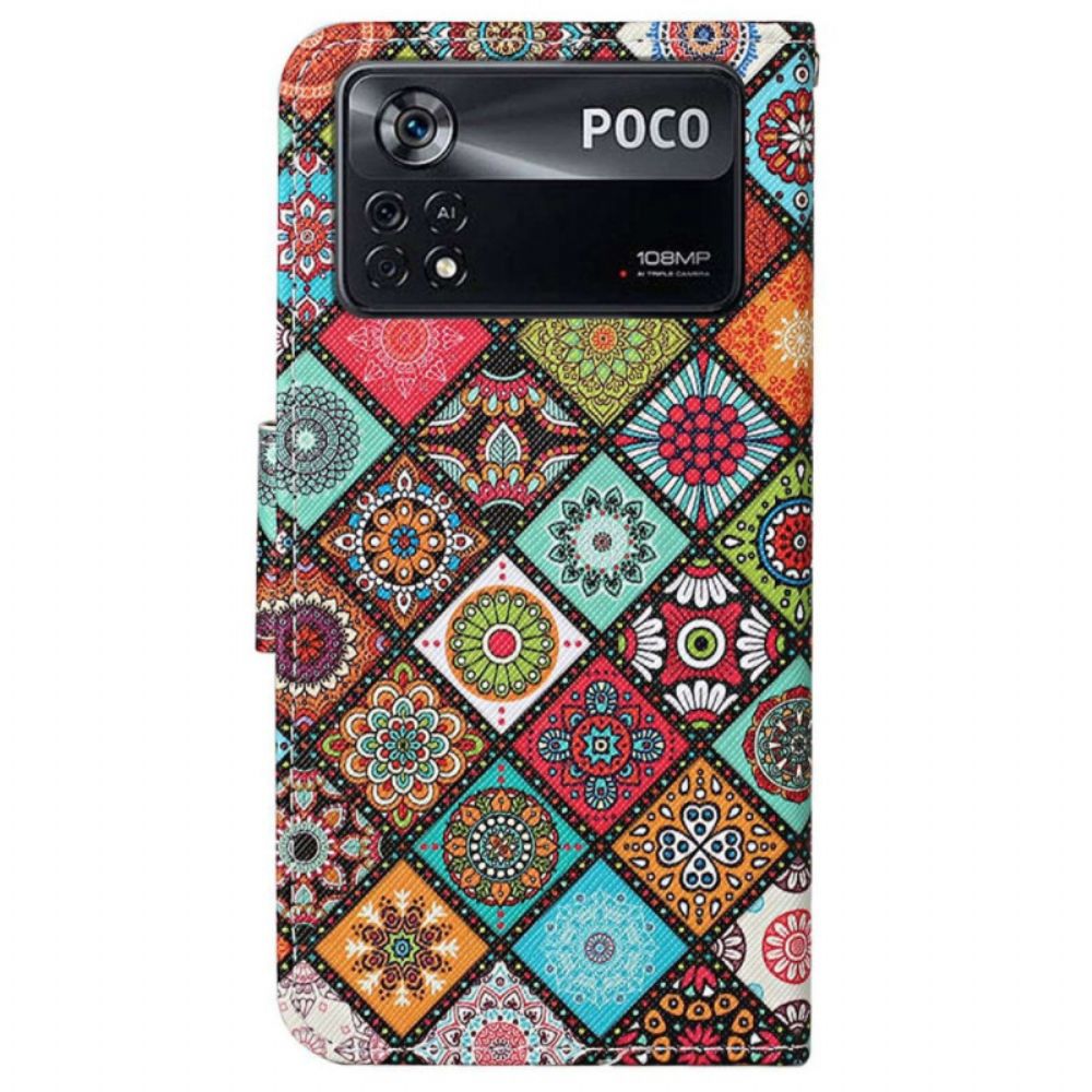 Flip Case Für Poco X4 Pro 5G Mit Kordel Strap Patchwork