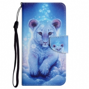 Flip Case Für Poco X4 Pro 5G Mit Kordel String Baby Tiger