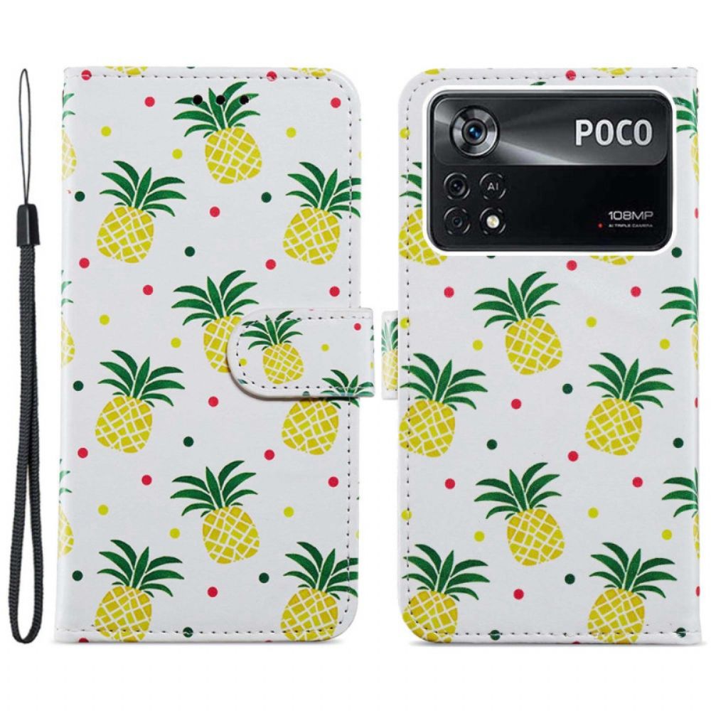 Flip Case Für Poco X4 Pro 5G Mit Kordel Tanga Ananas