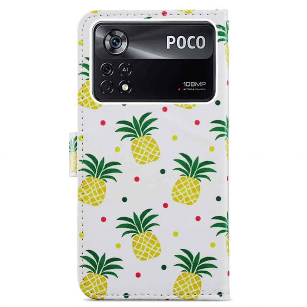 Flip Case Für Poco X4 Pro 5G Mit Kordel Tanga Ananas