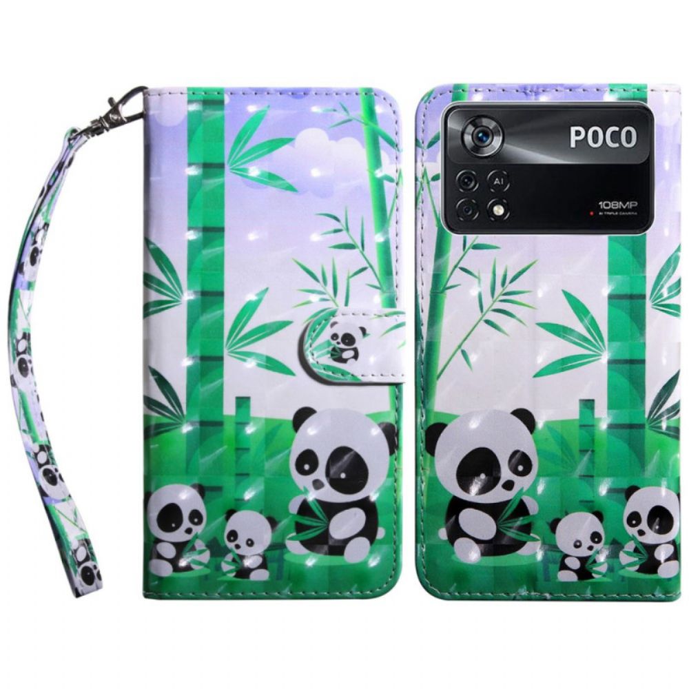 Flip Case Für Poco X4 Pro 5G Mit Kordel Tanga-panda-familie