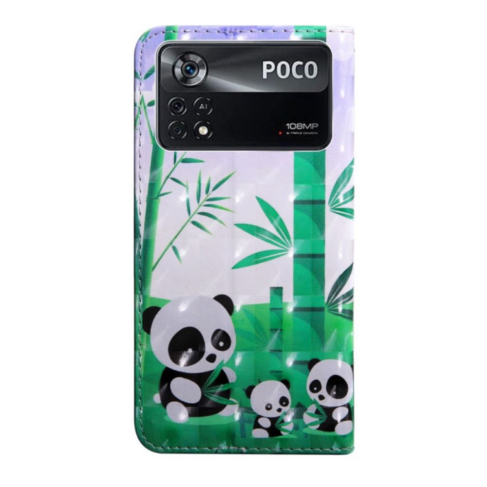 Flip Case Für Poco X4 Pro 5G Mit Kordel Tanga-panda-familie