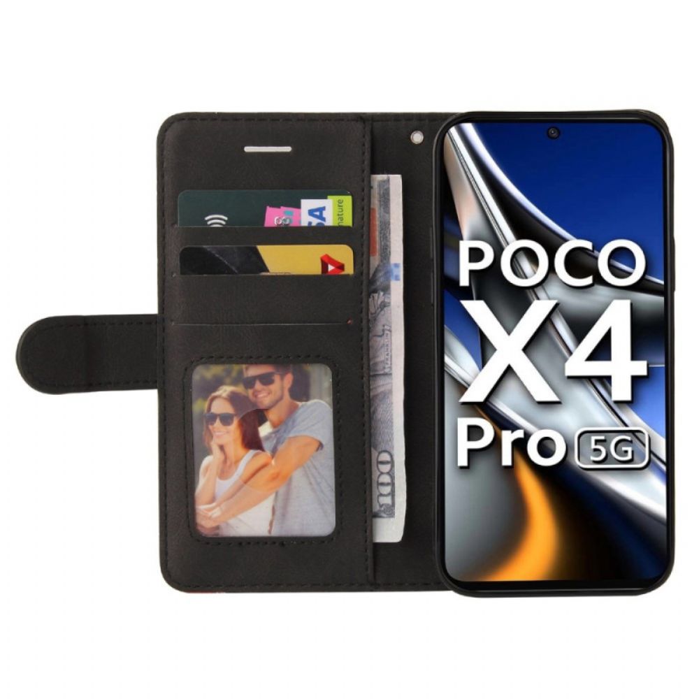 Flip Case Für Poco X4 Pro 5G Mit Kordel Zweifarbiger Riemen