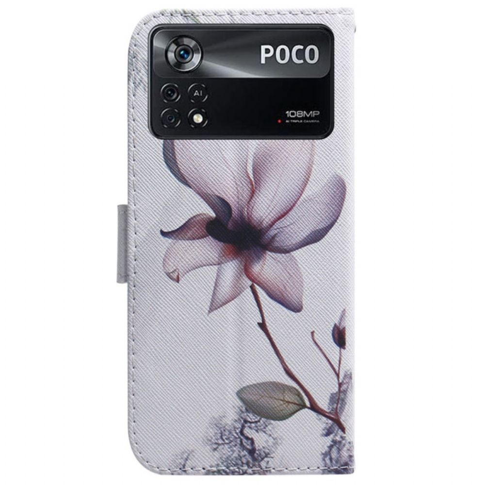 Flip Case Für Poco X4 Pro 5G Rosa Blume