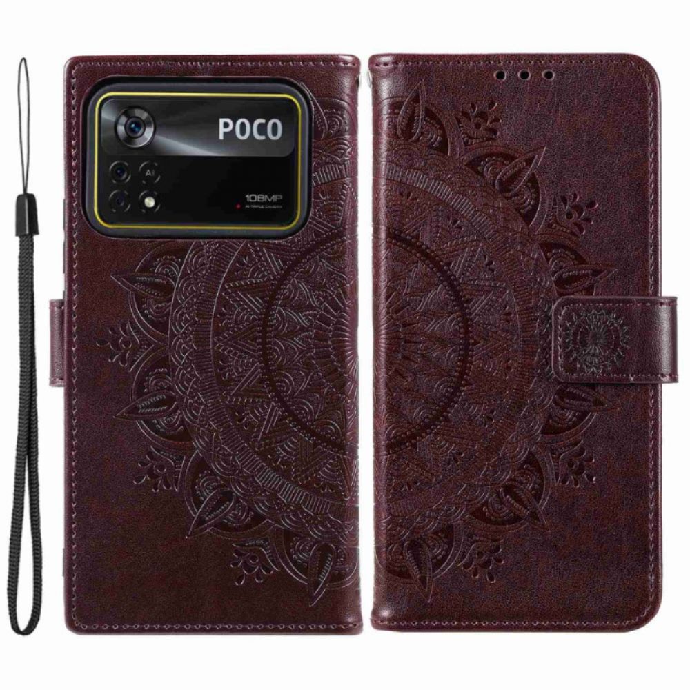 Flip Case Für Poco X4 Pro 5G Sonnen-mandala Mit Lanyard