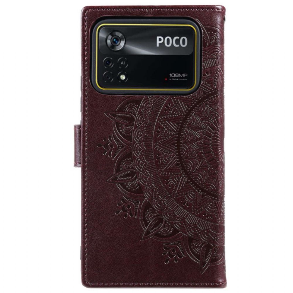 Flip Case Für Poco X4 Pro 5G Sonnen-mandala Mit Lanyard